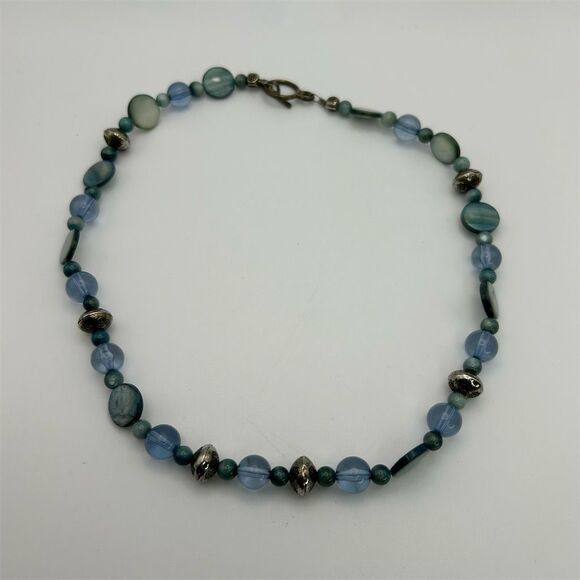 Vintage Frosted Pale Blue Opalite-Style Glass Beaded Short Necklace 18" - Picture 7 of 11